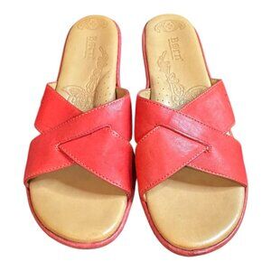 Born Red Leather Kitten Heel Sandals Shoes Women’s Size 9M